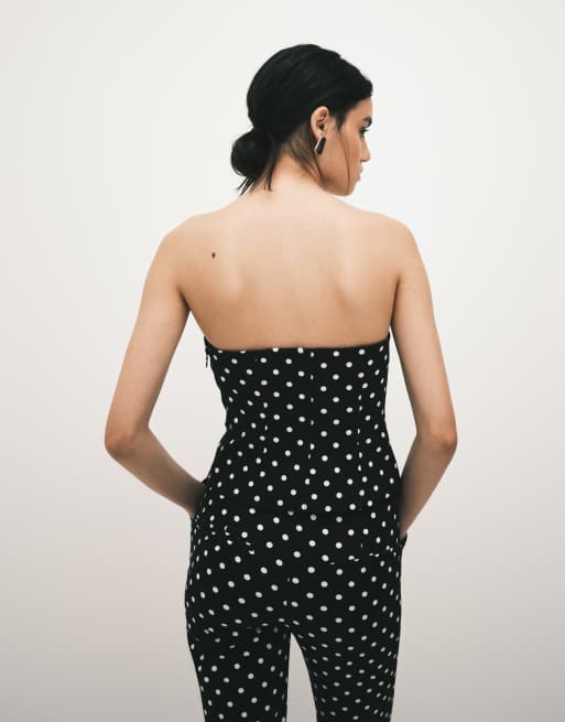 ASOS DESIGN - Top a fascia sartoriale monocromatico a pois, 3 di 4