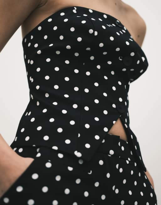 ASOS DESIGN - Top a fascia sartoriale monocromatico a pois, 4 di 4