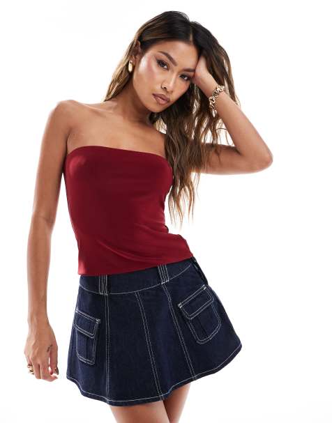 ASOS DESIGN - Top a fascia sinuoso bordeaux a doppio strato - view 1