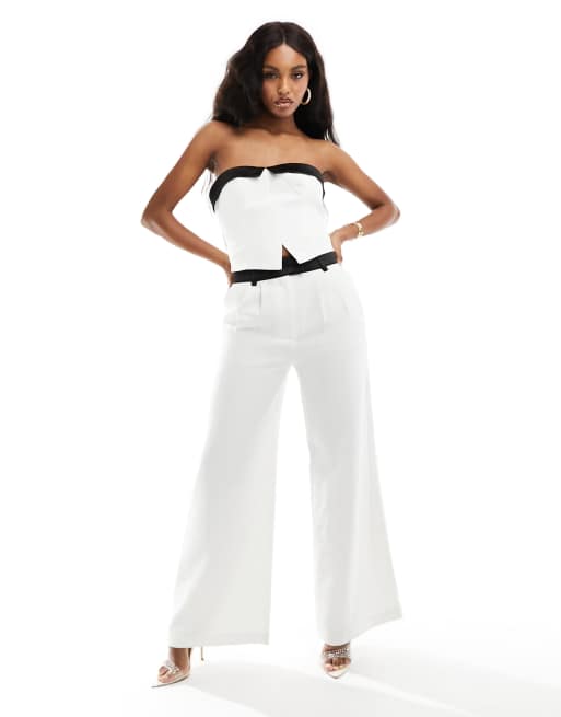 ASOS DESIGN - Top a fascia stile smoking color crema, 2 di 4