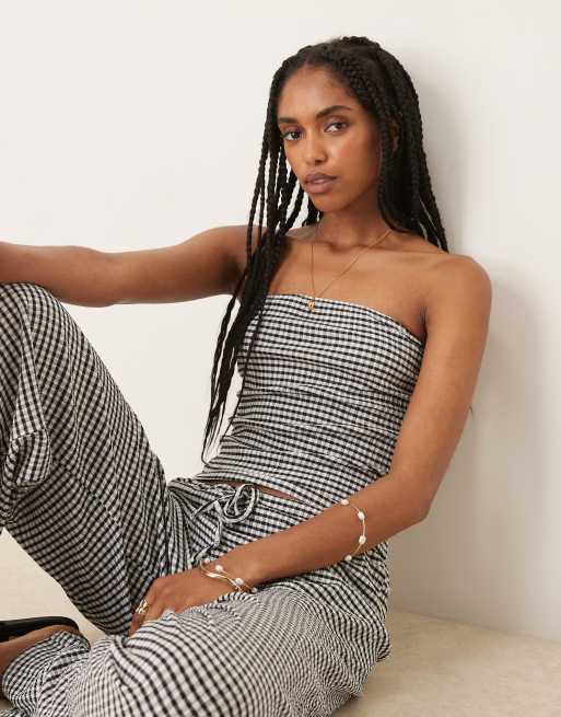 ASOS DESIGN - Top a fascia taglio lungo a quadretti monocromatici in coordinato, 4 di 4