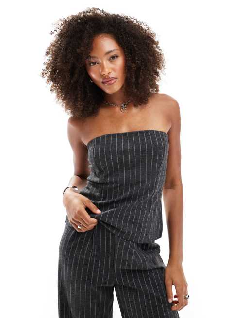 ASOS DESIGN - Top a fascia taglio lungo grigia gessata