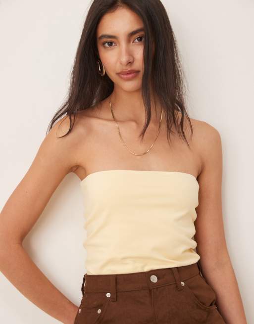 ASOS DESIGN - Top a fascia taglio lungo in cotone manopesca color latticello