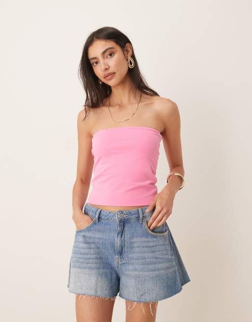 ASOS DESIGN - Top a fascia taglio lungo in cotone manopesca rosa