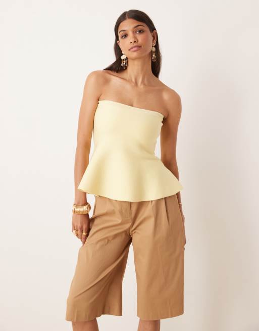 ASOS DESIGN - Top a fascia taglio lungo in maglia color latticello con fondo strutturato