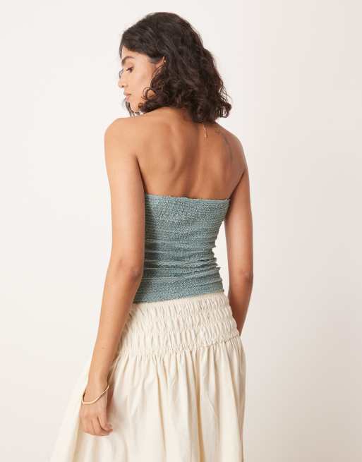 ASOS DESIGN - Top a fascia taglio lungo semitrasparente all'uncinetto verde salvia, 4 di 4