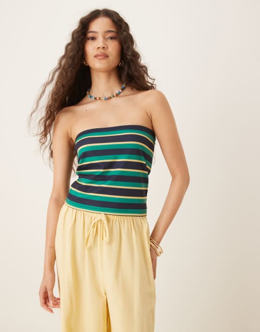 ASOS DESIGN - Top a fascia taglio lungo verde a righe
