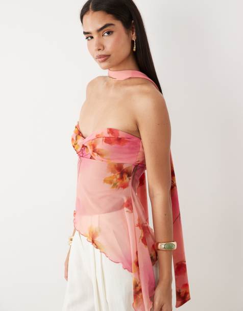 ASOS DESIGN - Top a fascia trasparente con stampa a fiori attorcigliati - view 1