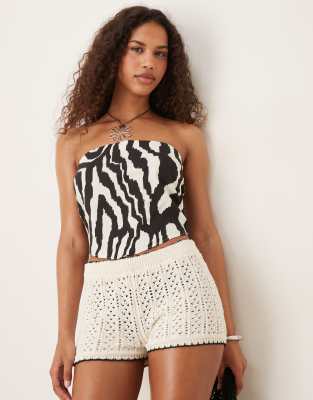 ASOS DESIGN - Top a fazzoletto con stampa zebrata in coordinato - view 1
