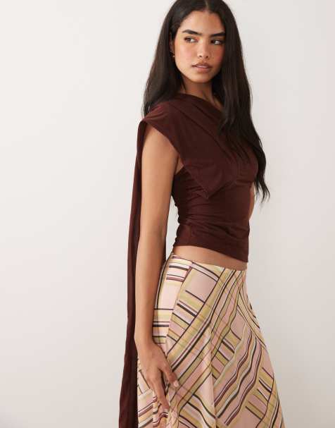 ASOS DESIGN - Top a foulard in chiffon elasticizzato color cioccolato - view 1