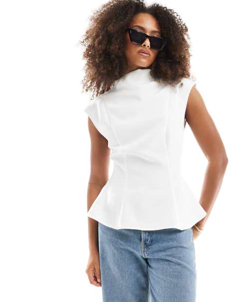 ASOS DESIGN - Top à manches courtes avec ourlet à basque - Crème - view 1