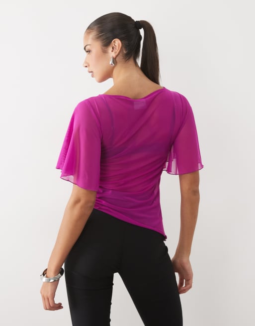 ASOS DESIGN top à manches drapées froncé sur le côté violet, 3 de 4