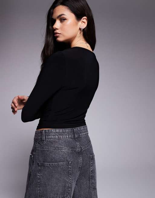 ASOS DESIGN - Top à manches longues avec découpe et détail torsadé - Noir, 3 de 4