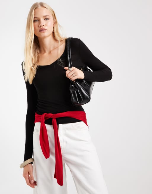 ASOS DESIGN top à manches longues col V en mélange de lyocell noir, 2 de 4
