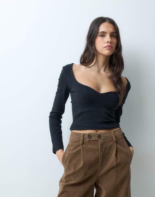 ASOS DESIGN top à manches longues en coton compact avec encolure arrondie noir, 5 de 5