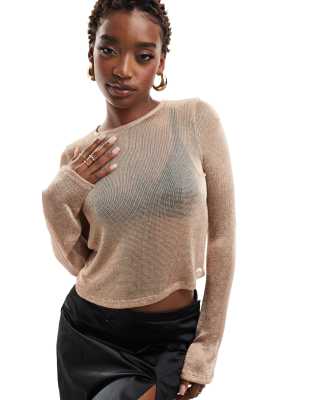 Topshop - T-shirt raccourci transparent - Doré