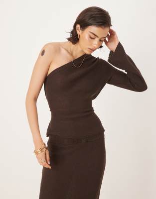 ASOS DESIGN - Top à manches longues en maille lâche - Chocolat-Marron