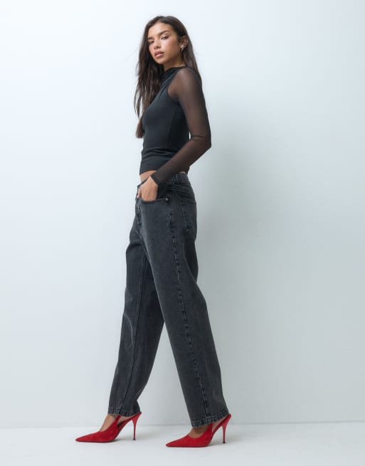 ASOS DESIGN top à manches longues en mélange coton et mesh compact avec fronces aux épaules, noir, 2 de 5