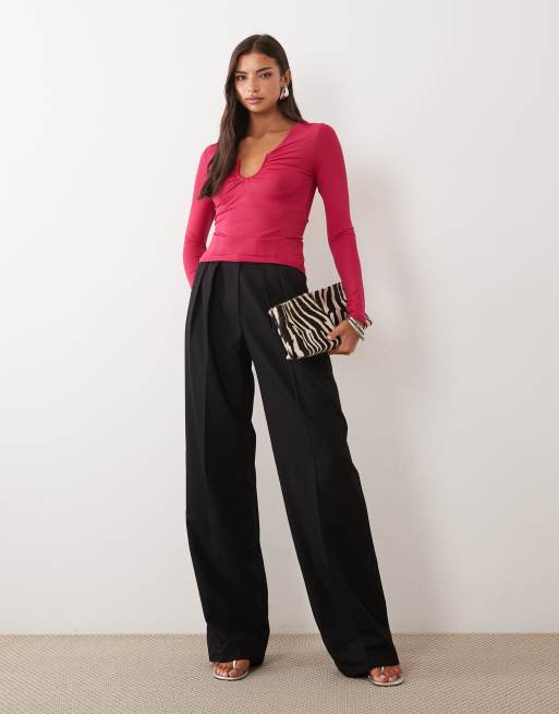 ASOS DESIGN top à manches longues en polyamide à encolure dégagée avec finition en U rouge cerise, 4 de 4