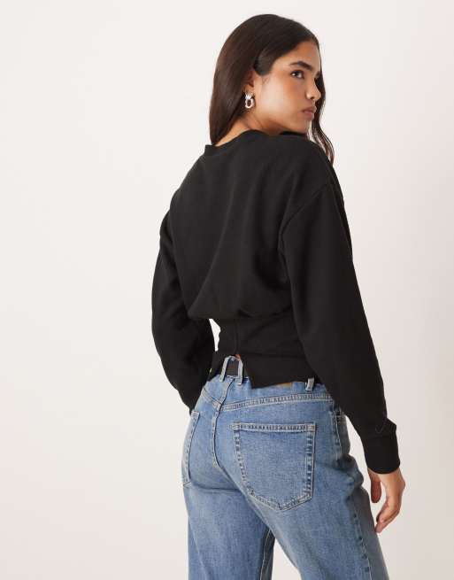 ASOS DESIGN - Top à manches longues en tissu ultra-doux avec taille style corset - Noir, 4 de 4