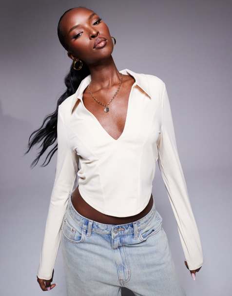 ASOS DESIGN - Top à manches longues et col - Taupe - view 1
