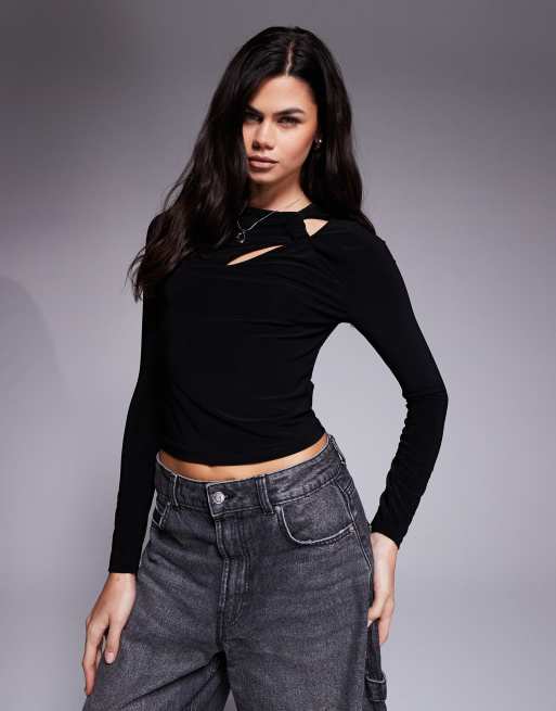 ASOS DESIGN - Top à manches longues et découpe - Noir