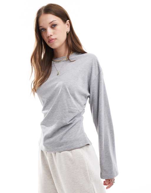 ASOS DESIGN - Top à manches longues et taille corset - Gris chiné, 3 de 4