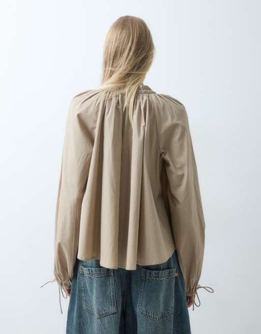 ASOS DESIGN top à manches longues froncé couleur pierre, 3 de 5
