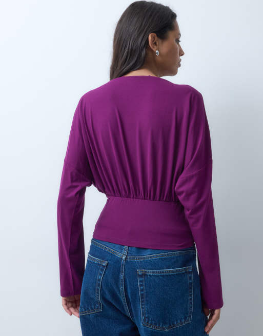 ASOS DESIGN top à manches longues multi-positions boutonné couleur prune, 2 de 4