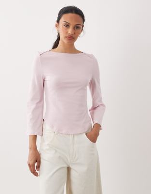 Top à manches trois-quarts et encolure bateau - Lilas-Rouge L