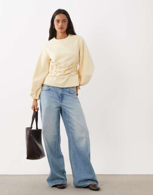 ASOS DESIGN top à manches volumineuses froncées sur le côté couleur buttermilk, 2 de 4