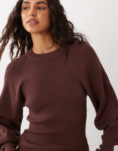 ASOS DESIGN top à manches volumineuses structurées chocolat - view 1