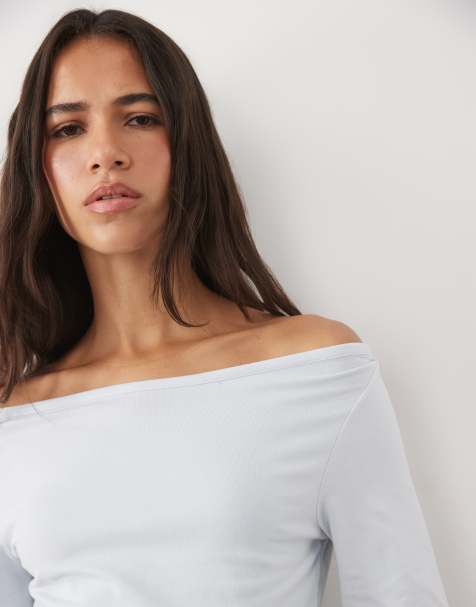 ASOS DESIGN top a maniche 3/4 con scollo a barchetta in azzurro pastello - view 1