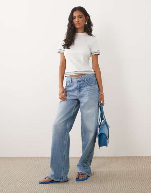 ASOS DESIGN - Top a maniche corte a doppio strato blu a righe , 4 di 4