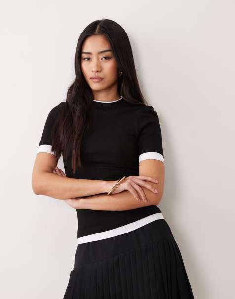 ASOS DESIGN - Top a maniche corte a doppio strato nero e bianco - view 1