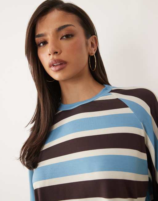 ASOS DESIGN - Top a maniche corte a righe in coordinato