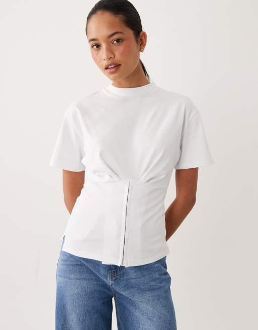 ASOS DESIGN - Top a maniche corte bianco con dettaglio stile corsetto in vita