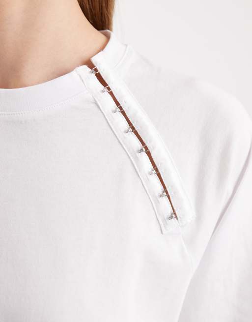 ASOS DESIGN - Top a maniche corte bianco con gancetti, 3 di 4
