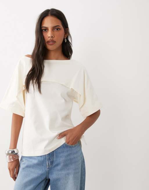 ASOS DESIGN - Top a maniche corte color crema con mantella