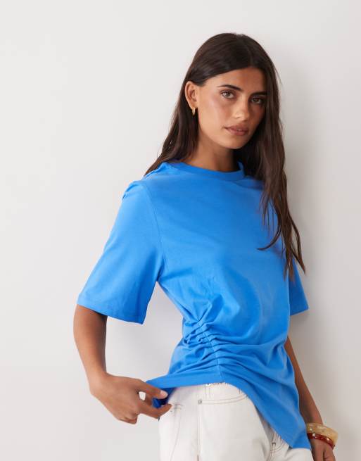 ASOS DESIGN top a maniche corte con dettaglio annodato blu