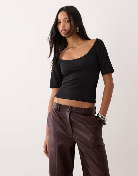 ASOS DESIGN - Top a maniche corte con scollo ampio nero - view 1