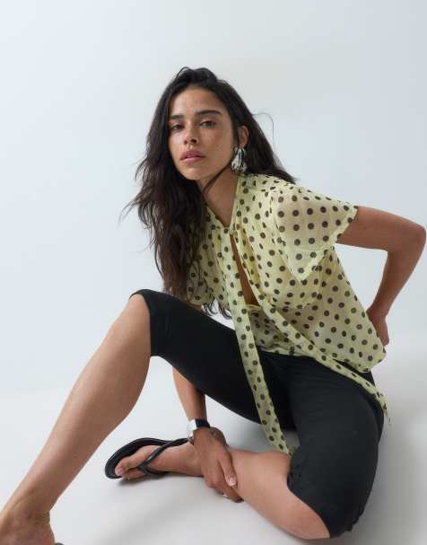 ASOS DESIGN - Top a maniche corte giallo a pois con cut-out - view 1