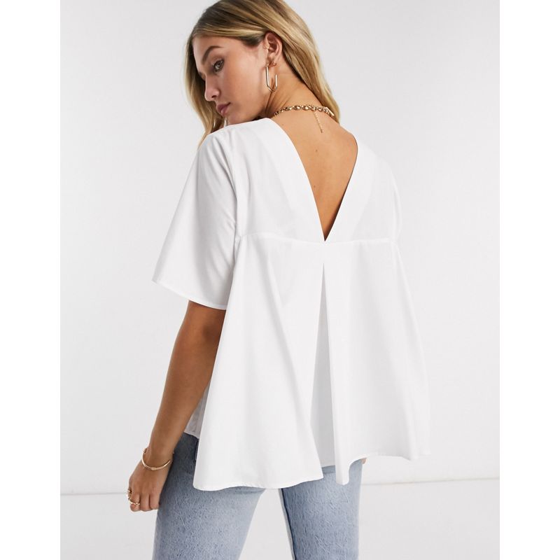 Camicie e bluse Top DESIGN - Top a maniche corte in cotone bianco con piega sul retro 