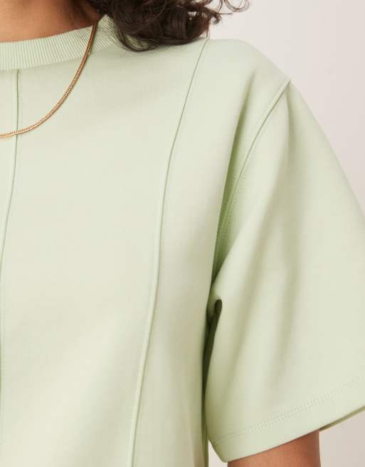 ASOS DESIGN - Top a maniche corte in interlock verde pastello con cuciture in rilievo, 4 di 4