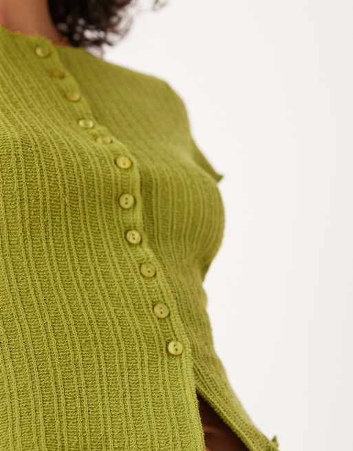 ASOS DESIGN - Top a maniche corte verde all'uncinetto con bottoni in coordinato, 3 di 4