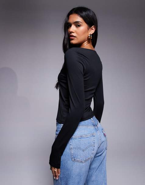 Crop Top Donna Elegante Manica Lunga Spalla Di Parola Senza Bretelle - Foto 4