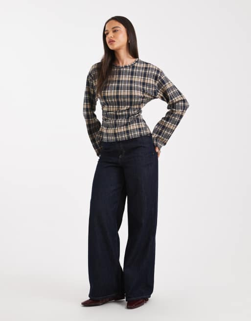 ASOS DESIGN - Top a maniche lunghe a quadri scozzesi con vita stile corsetto, 3 di 4