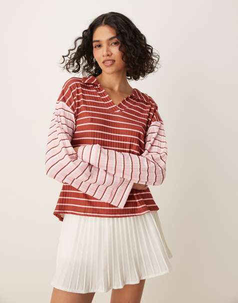 ASOS DESIGN - Top a maniche lunghe a righe miste con colletto stile rugby - view 1