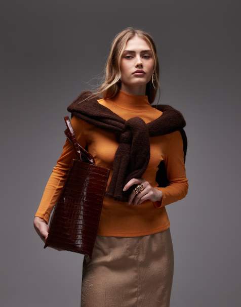 ASOS DESIGN - Top a maniche lunghe aderente arancione stile polo - view 1