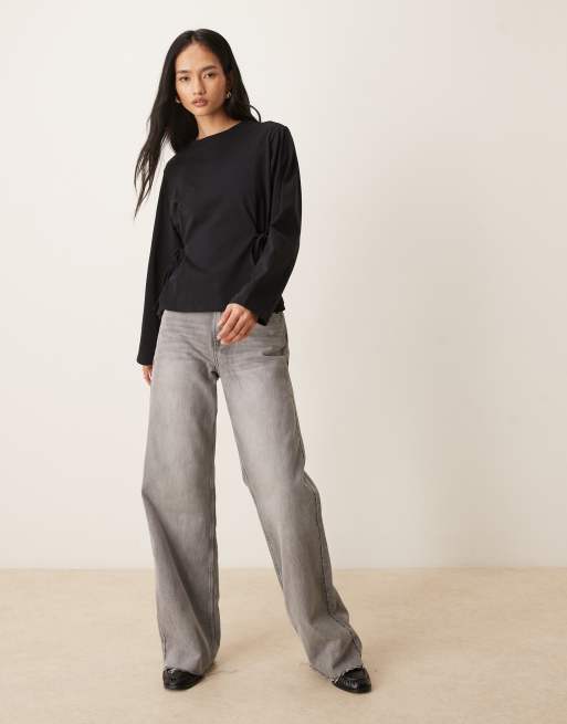 ASOS DESIGN - Top a maniche lunghe allacciato in vita nero, 3 di 4